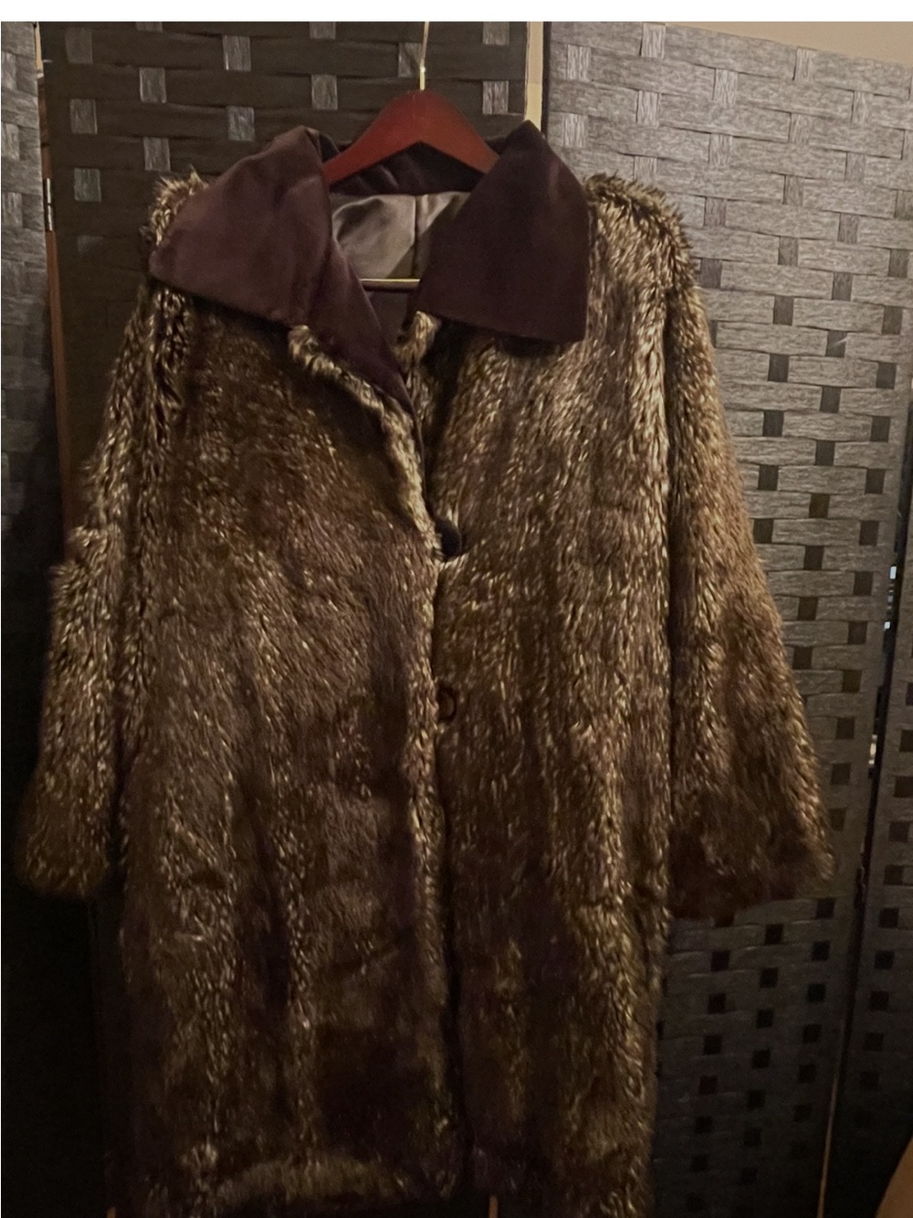 Women's Brown Faux Fur Coat with Suade Collar